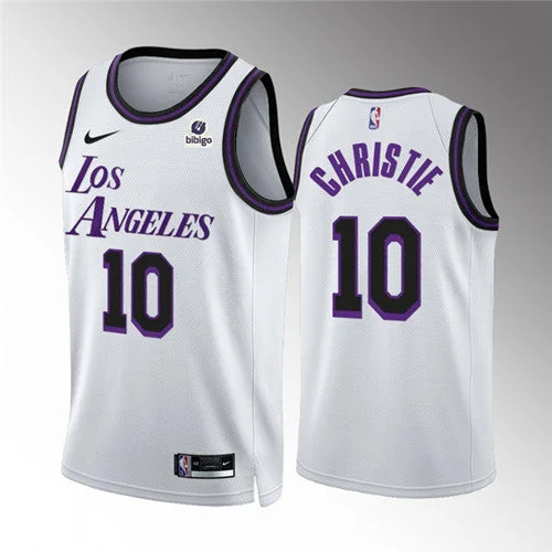 Basketball Jersey Comfortable Neckline-Men's Los Angeles Lakers #10 Max Christie White City Edition Stitched Basketball Basketball Jersey