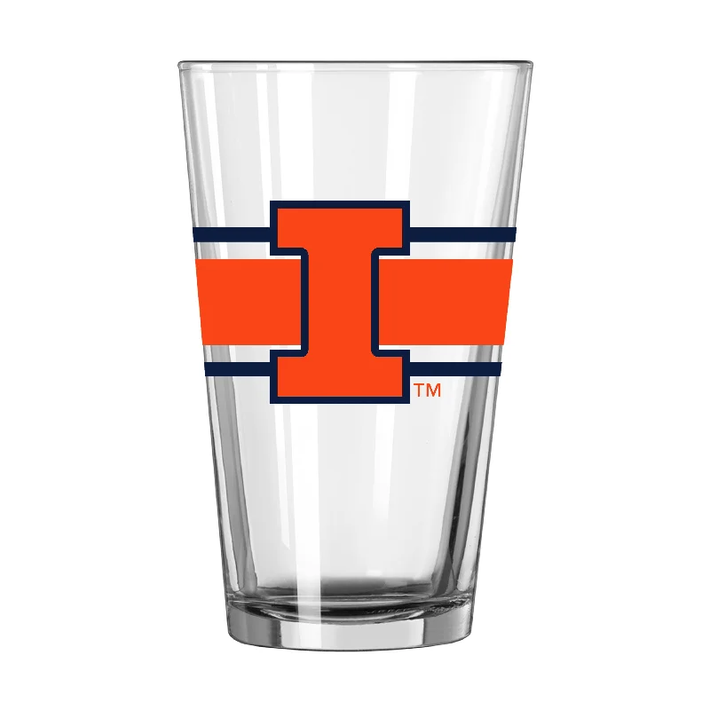 Team Mug With 3D Lettering-Illinois 16oz Stripe Pint Glass