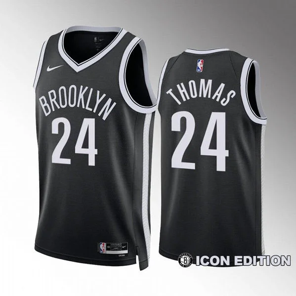 Basketball Jersey Neon Colors-Men's Brooklyn Nets #24 Cam Thomas Black Icon Edition Stitched Basketball Basketball Jersey