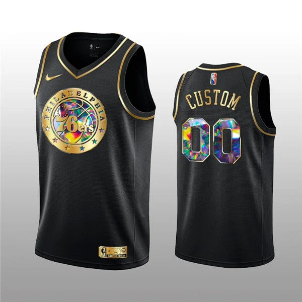 Basketball Jersey Built For Speed-Men's Philadelphia 76ers Active Player Custom 2021/22 Black Golden Edition 75th Anniversary Diamond Logo Stitched Basketball Basketball Jersey