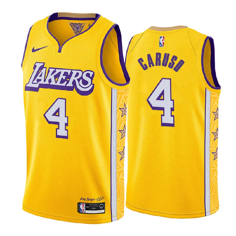 Basketball Jersey With Shorts-Men's Los Angeles Lakers #4 Alex Caruso Yellow City Edition Stitched Basketball Jersey