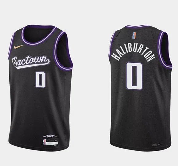 Basketball Jersey Stylish Look-Men's Sacramento Kings #0 Tyrese Haliburton Black City Edition Basketball Stitched Basketball Jersey