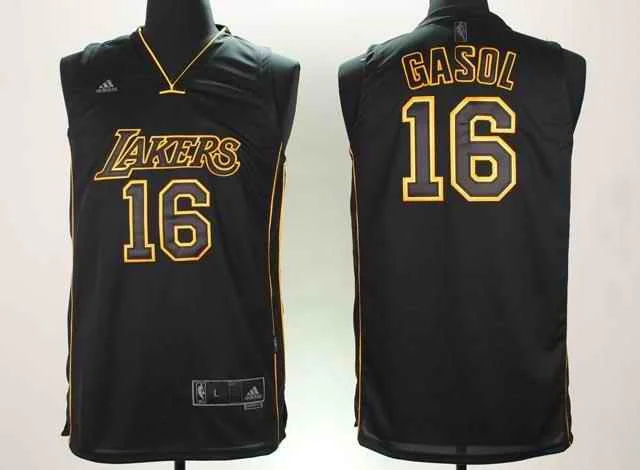 Basketball Jersey Retro Style-Lakers 16 Paul Gasol Black Basketball Jerseys