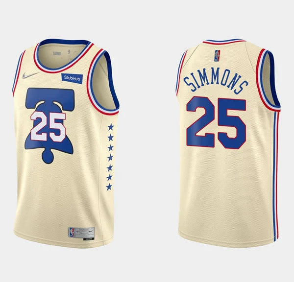 Basketball Jersey Comfortable Fit-Men's Philadelphia 76ers #25 Ben Simmons Earned Edition Stitched Basketball Jersey