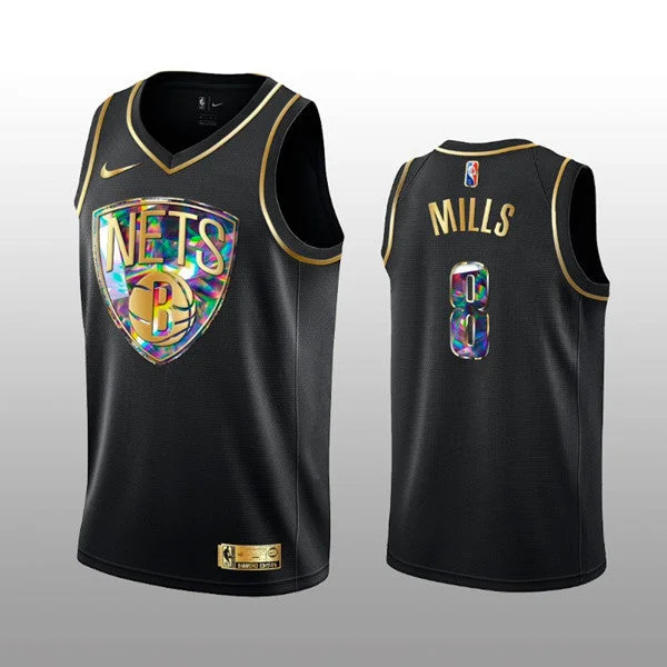 Basketball Jersey Sustainable Fabric-Men's Brooklyn Nets #8 Patty Mills 2021/22 Black Golden Edition 75th Anniversary Diamond Logo Stitched Basketball Basketball Jersey