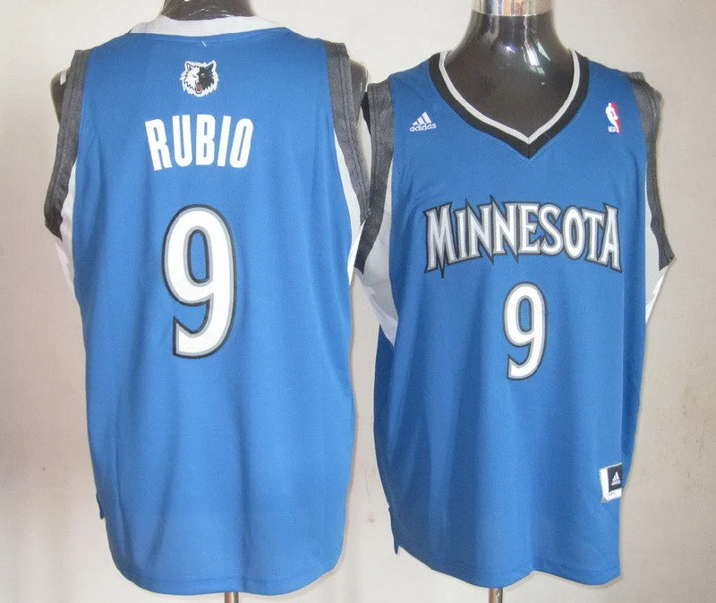 Basketball Jersey Trendy Sports Look-Timberwolves 9 Rubio Blue Basketball Jerseys