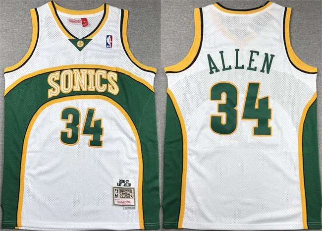 Basketball Jersey For Indoor Games-Men's Oklahoma City Thunder #34 Ray Allen White 2006-07 Throwback SuperSonics Stitched Basketball Jersey