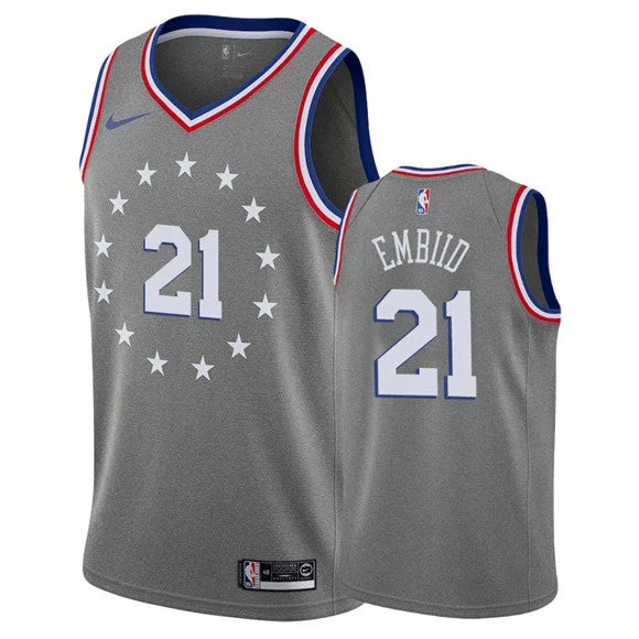 Basketball Jersey Slim Fit-Men's Philadelphia 76ers #21 Joel Embiid Gray City Edition Basketball Jersey