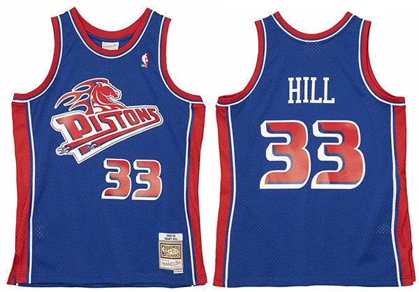 Basketball Jersey Custom Tailored-Men's Detroit Pistons #33 Grant Hill Mitchell & Ness Blue Classic Stitched Basketball Jersey