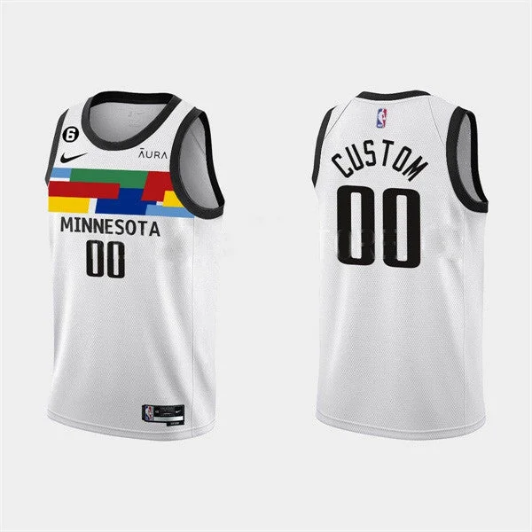 Basketball Jersey For Coaches-Men's Minnesota Timberwolves Active Player Custom 2022-23 White City Edition Stitched Basketball Basketball Jersey