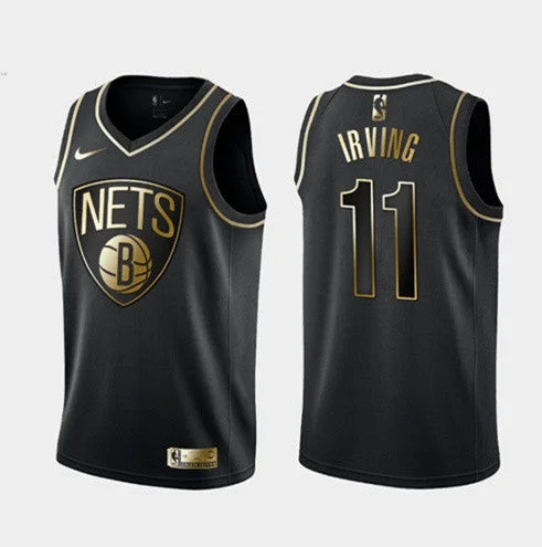 Basketball Jersey Urban Fashion-Men's Brooklyn Nets #11 Kyrie Irving Black 2019 Golden Edition Stitched Basketball Jersey