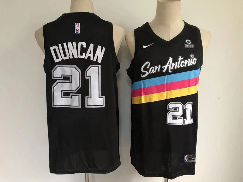 Basketball Jersey Button Up-Men's San Antonio Spurs Black #21 Tim Duncan 2020 Black City Edition Stitched Basketball Jersey