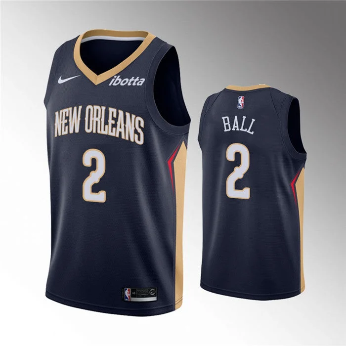 Basketball Jersey Designed For Maximum Comfort-Men's New Orleans Pelicans #2 Lonzo Ball Navy Icon Edition Stitched Basketball Jersey