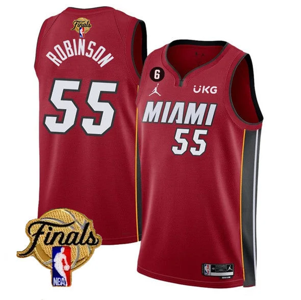 Basketball Jersey Slim Fit-Men's Miami Heat #55 Duncan Robinson Red 2023 Finals Statement Edition With NO.6 Patch Stitched Basketball Basketball Jersey