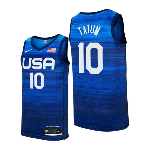 Basketball Jersey Lightweight And Durable-Men's USA Basketball #10 Jayson Tatum 2021 Blue Tokyo Olympics Stitched Away Basketball Jersey