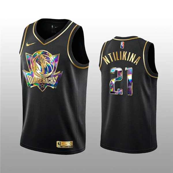 Basketball Jersey Gym Wear-Men's Dallas Mavericks #21 Frank Ntilikina 2021/22 Black Golden Edition 75th Anniversary Diamond Logo Stitched Basketball Basketball Jersey