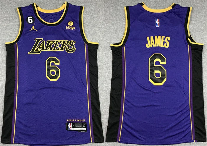 Basketball Jersey Premium Material-Men's Los Angeles Lakers #6 LeBron James 2022/23 Purple Classic Edition No.6 Patch Stitched Basketball Basketball Jersey