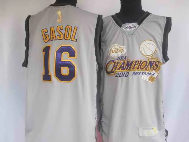 Basketball Jersey Inspired By NBA-Lakers 16 Pau Gasol Champions Commemorative Basketball Jerseys