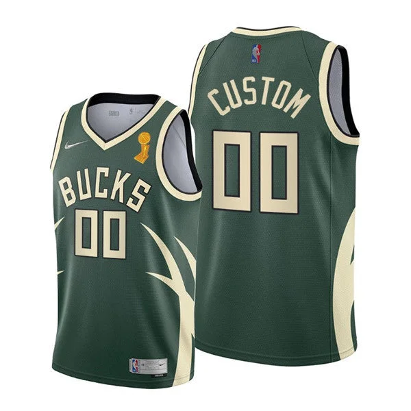 Men's Milwaukee Bucks Active Player Custom 2021 Green Finals Champions City Edition Stitched Basketball Basketball Jersey