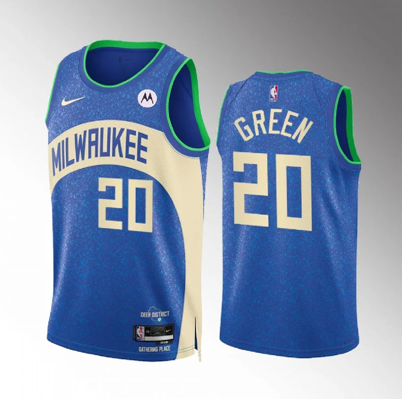 Basketball Jersey For Street Basketball-Men's Milwaukee Bucks #20 AJ Green Blue 2023/24 City Edition Stitched Basketball Basketball Jersey