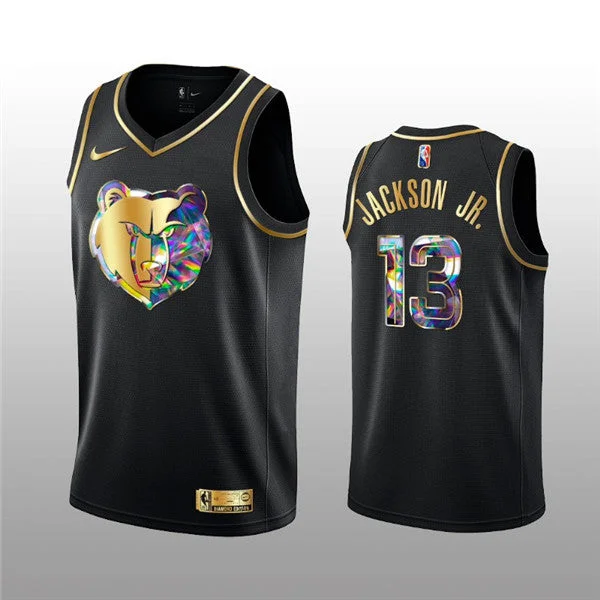 Basketball Jersey Durable-Men's Memphis Grizzlies #13 Jaren Jackson Jr. 2021/22 Black Golden Edition 75th Anniversary Diamond Logo Stitched Basketball Basketball Jersey