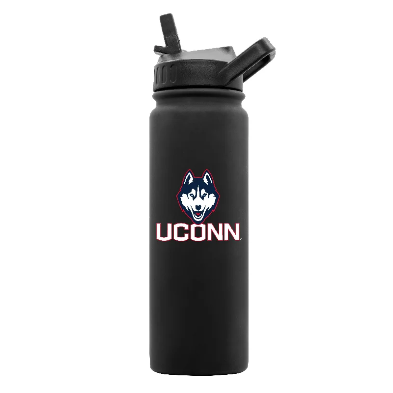 Team Mug Screen Printed-UConn 24oz Black Soft Touch Dbl Wall Btl