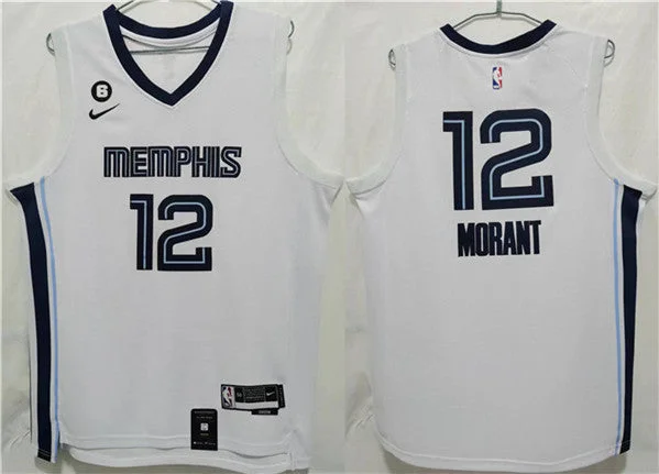 Basketball Jersey Classic Basketball Theme-Men's Memphis Grizzlies #12 Ja Morant White With NO.6 Patch Stitched Basketball Jersey