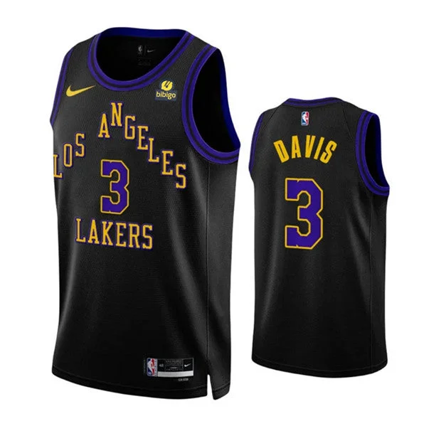 Basketball Jersey Embroidered-Men's Los Angeles Lakers #3 Anthony Davis Black 2023/24 City Edition Stitched Basketball Basketball Jersey