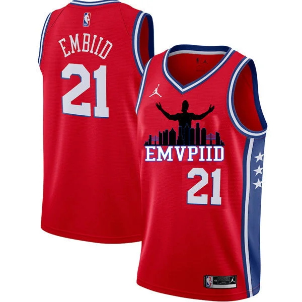 Basketball Jersey Mesh Material-Men's Philadelphia 76ers #21 Joel Embiid Red Stitched Basketball Jersey