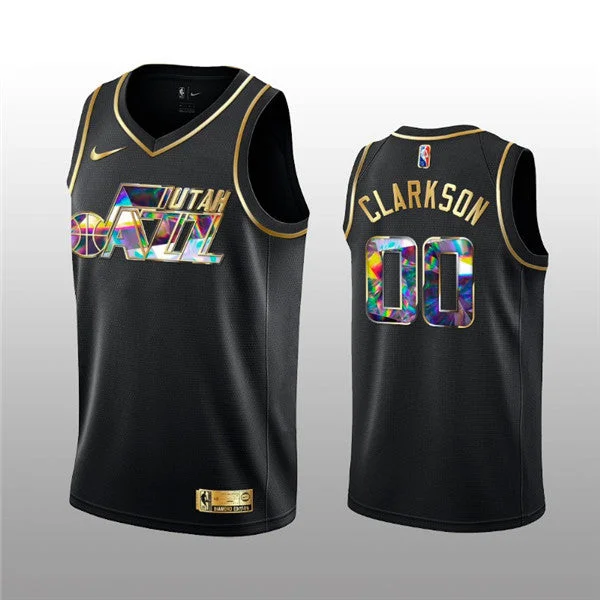 Basketball Jersey Oversized-Men's Utah Jazz #00 Jordan Clarkson 2021/22 Black Golden Edition 75th Anniversary Diamond Logo Stitched Basketball Basketball Jersey