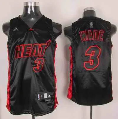 Basketball Jersey With Stripes-Heat 3 Wade Black Red Number Basketball Jerseys