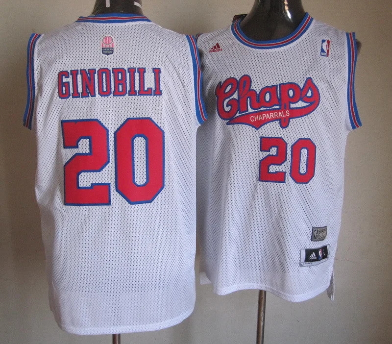 Basketball Jersey Ideal For Warm Weather-Spurs 20 Ginobili White Throwback Basketball Jerseys