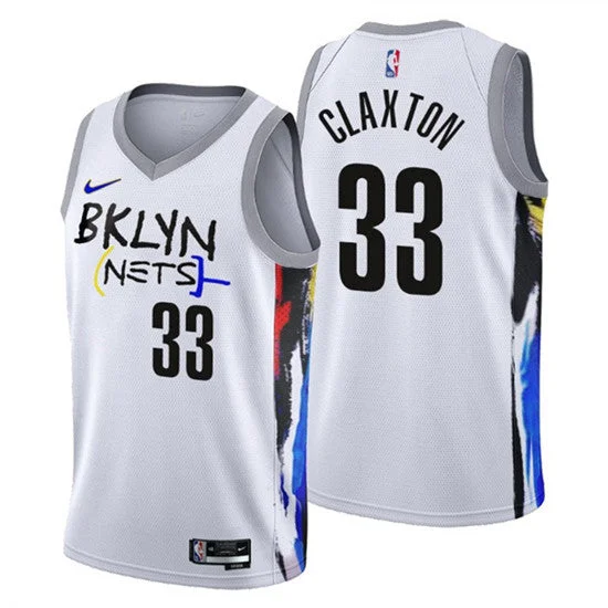 Basketball Jersey Fade-Resistant-Men's Brooklyn Nets #33 Nicolas Claxton 2022/23 White City Edition Stitched Basketball Basketball Jersey