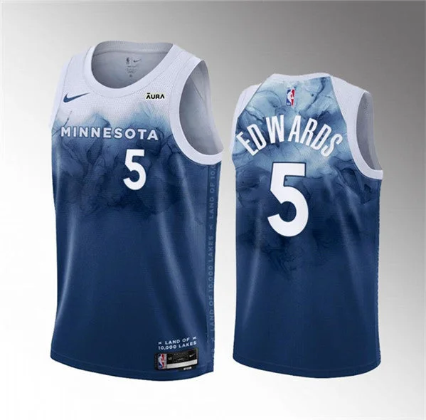 Basketball Jersey Affordable Price-Men's Minnesota Timberwolves #5 Anthony Edwards Blue 2023-24 City Edition Stitched Basketball Jersey