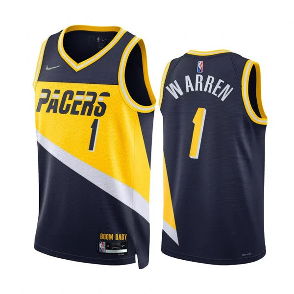 Basketball Jersey Yellow And Black-Men's Indiana Pacers #1 T.J. Warren 2021/22 Navy City Edition 75th Anniversary Stitched Basketball Basketball Jersey