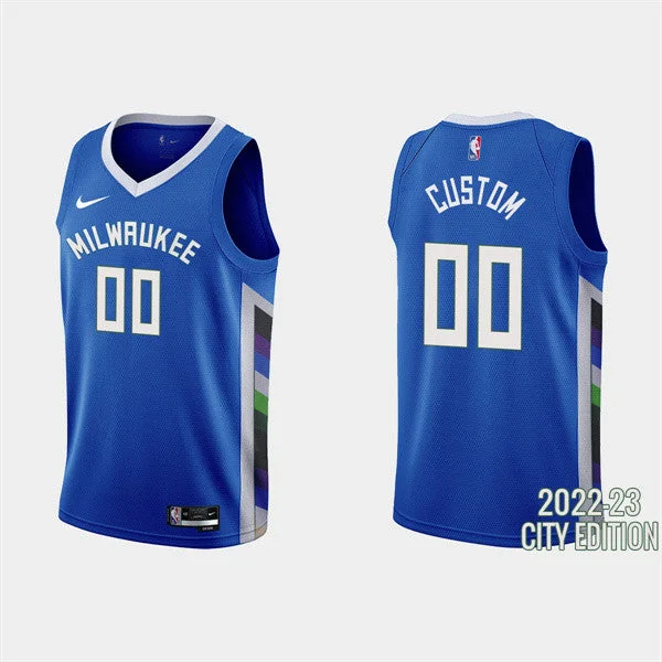 Basketball Jersey Iconic And Stylish-Men's Milwaukee Bucks Active Custom 2022-23 City Edition Blue Stitched Basketball Basketball Jersey