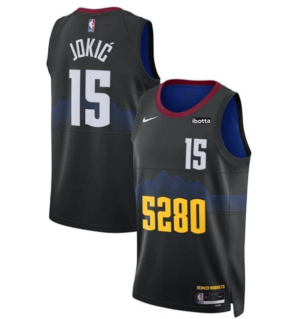 Basketball Jersey Made For Movement-Men's Denver Nuggets #15 Nikola Jokic Black 2023 City Edition Stitched Basketball Basketball Jersey