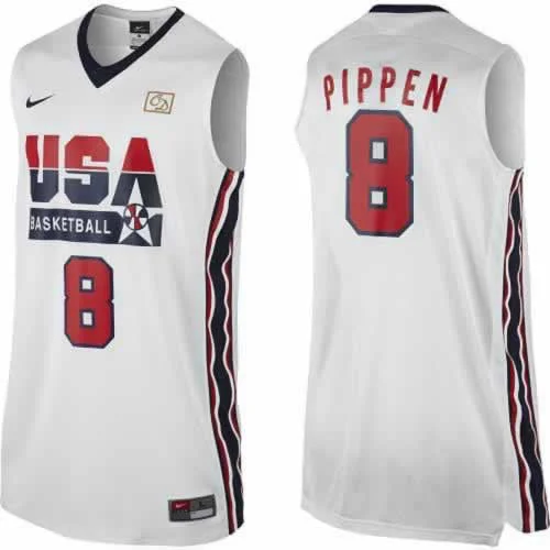 Basketball Jersey Metallic Finish-USA 8 Pippen 1992 Throwback White Basketball Jerseys