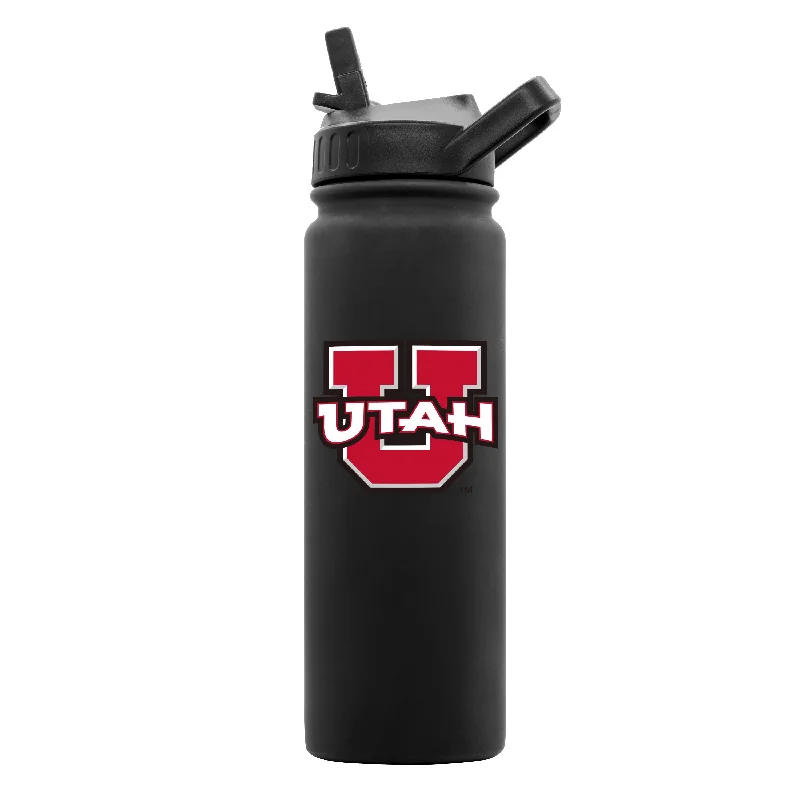 Team Mug Embroidered-Utah 24oz Black Soft Touch Dbl Wall Btl