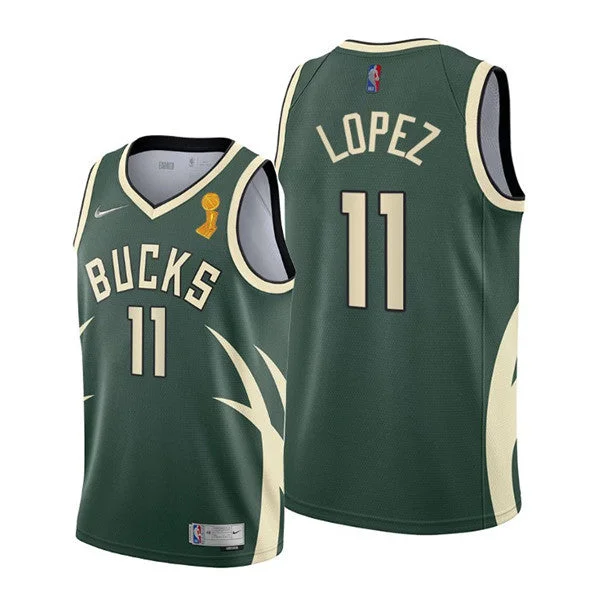 Basketball Jersey Great For Daily Wear-Men's Milwaukee Bucks #11 Brook Lopez 2021 Green Finals Champions Stitched Basketball Basketball Jersey