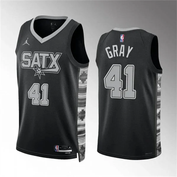 Basketball Jersey Eco-Friendly-Men's San Antonio Spurs #41 Raiquan Gray Black Statement Edition Stitched Basketball Basketball Jersey