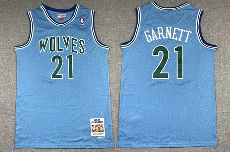 Basketball Jersey Inspired By Legends-Men's Minnesota Timberwolves Navy #21 Kevin Garnett Blue 1995-96 Throwback Stitched Basketball Jersey