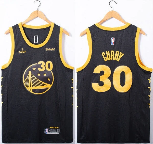 Basketball Jersey With Stripes-Men's Golden State Warriors #30 Stephen Curry Black FMVP Stitched Basketball Jersey