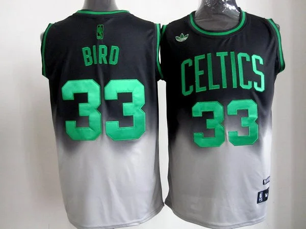 Basketball Jersey Mesh Material-Celtics 33 Bird Black&White Basketball Jersey