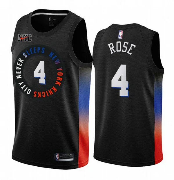 Basketball Jersey Easy To Wash-Men's New York Knicks #4 Derrick Rose Black City Edition New Uniform 2020-21 Stitched Basketball Jersey