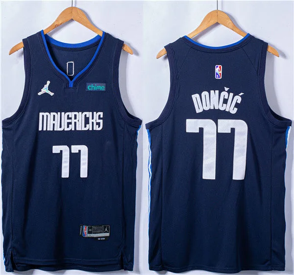 Basketball Jersey With Team Spirit-Men's Dallas Mavericks #77 Luka Doncic 75th Anniversary Navy Stitched Basketball Basketball Jersey