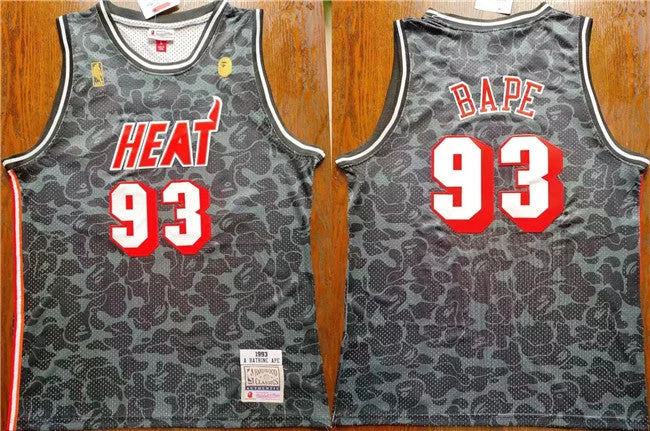 Basketball Jersey Green And White-Men's Miami Heat #93 Bape Black Throwback basketball Basketball Jersey