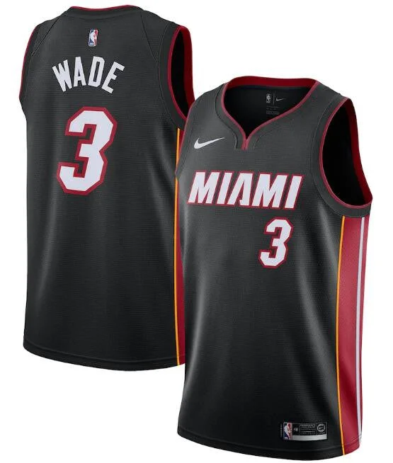 Basketball Jersey Designed For Comfort-Men's Miami Heat Black #3 Dwyane Wade Icon Edition Swingman Stitched Basketball Jersey