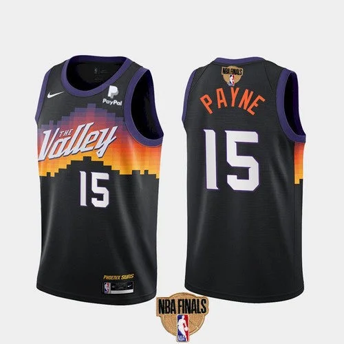 Basketball Jersey Bulk Order-Men's Phoenix Suns #15 Cameron Payne 2021 Black Finals City Edition Stitched Basketball Jersey