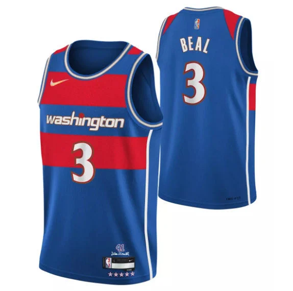 Basketball Jersey Fade-Resistant-Men's Washington Wizards #3 Bradley Beal 75th Anniversary 2021/2022 Blue City Edition Swingman Stitched Basketball Jersey